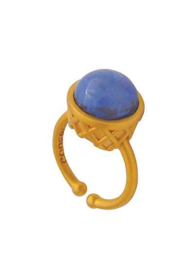 Anillo Grande Baño Oro 18kt - Helado Azul