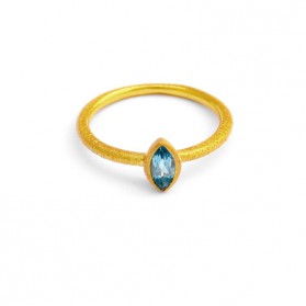 PALM & SEA 18 kt gold plated silver ring and blue topaz