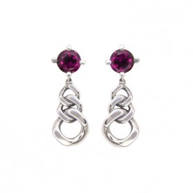 MARTINIQUE long earrings. Silver and natural rhodolite garnet